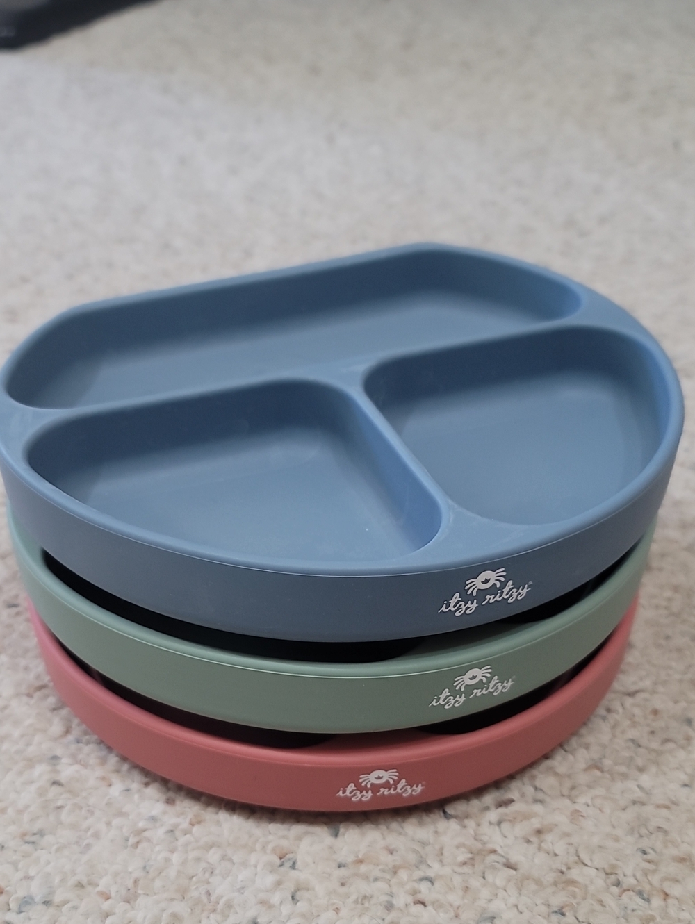 Itzy Ritzy Divided Plates in Blue, Green & Pink